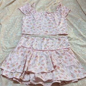 SHEIN Pastel Pink Floral Crop Top & Skirt Set